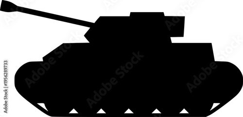 Vector graphic illustration of a black tank with a long gun and triangular tread