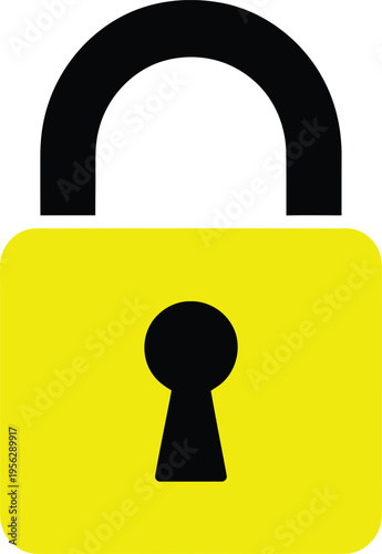 Yellow security padlock icon with black shackle flat vector illustration for cybersecurity data privacy and protection concept