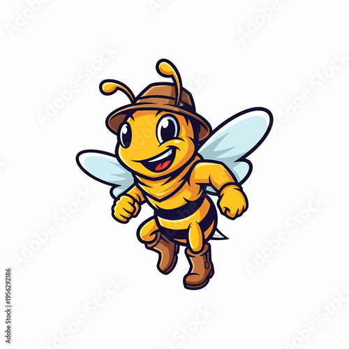 Cheerful Bee Character in Explorer Outfit with Hat and Boots