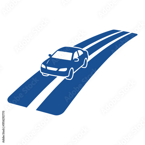 Blue Car Driving Uphill Line Icon