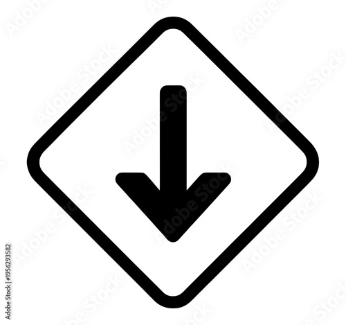 Down Arrow Inside Diamond Line UI Icon