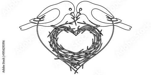 Continuous Line Drawing of Modern Passenger Airplane Flying Above Clouds