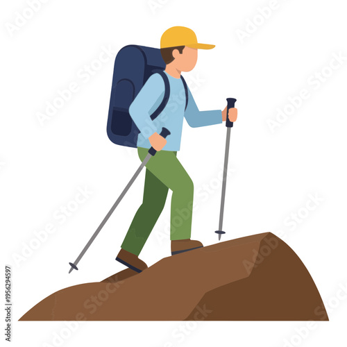 Hiker With Backpack And Sticks Vector Icon