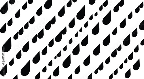 Black raindrop pattern background, abstract water drops texture, seamless rainfall design illustration isolated for modern graphic, weather concept and minimal backdrop