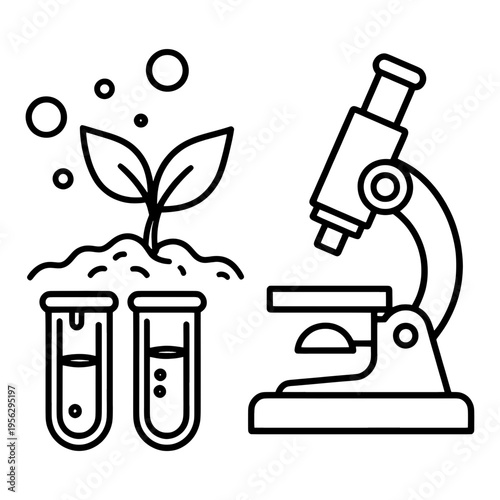 Microscope Plant Test Tube Line Icon