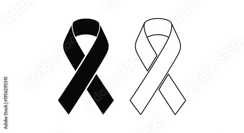 Black Awareness Ribbon Vector Set
