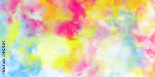 Colorful Abstract Watercolor Cloud-like Texture with Pink Yellow Blue and White Hues for Festive Backgrounds
