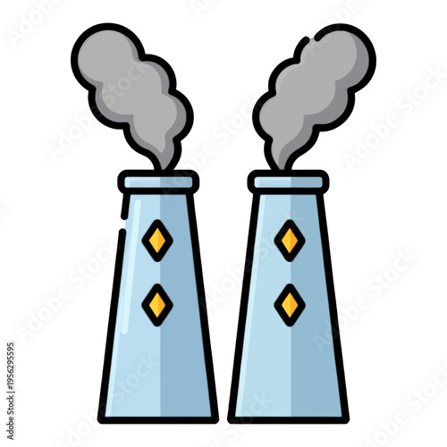 Pair Of Blue Smokestacks Emitting Grey Cloud UI Icon
