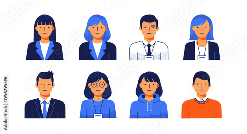 Flat design business people icons set, diverse professionals