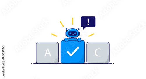 Robot checking correct answer on keyboard button