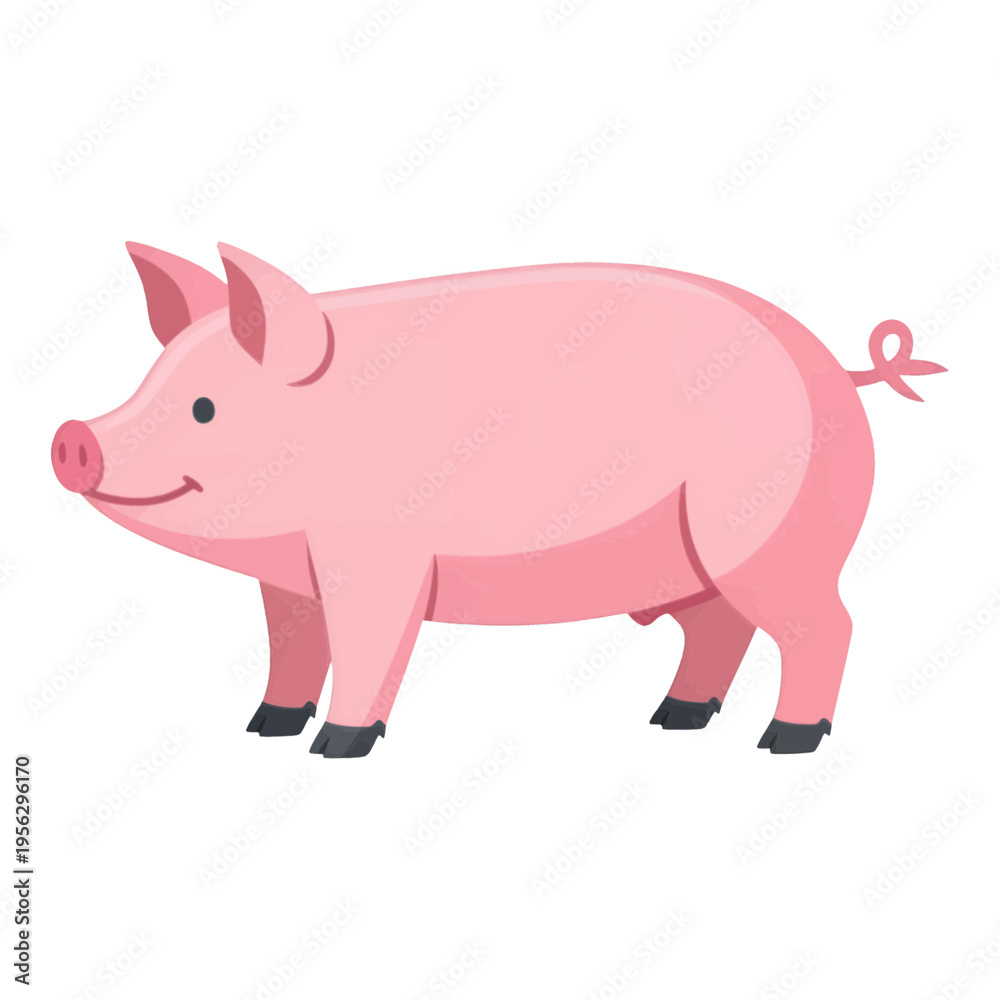 Fototapeta premium Pink Smiling Pig Line Vector Icon