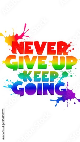 Colorful motivational quote with rainbow text and paint splatters on white background