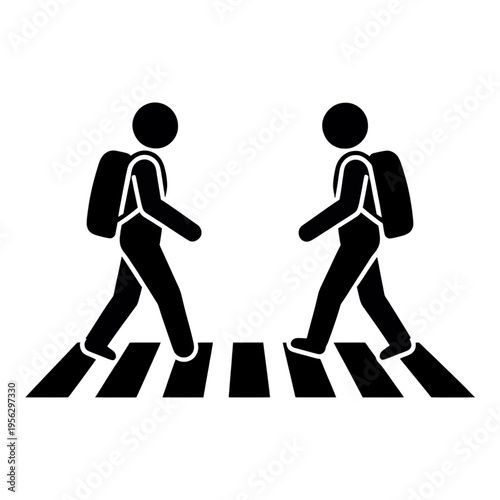 Two Line Icons Of Pedestrians Crossing