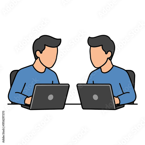 Two People Using Laptops Flat Icon for App UI