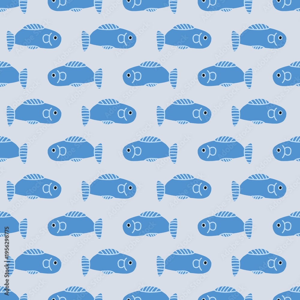 Obraz premium Cute blue fish seamless pattern