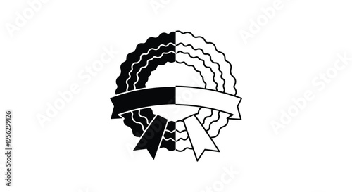 Black and White Wreath with Ribbon Vector