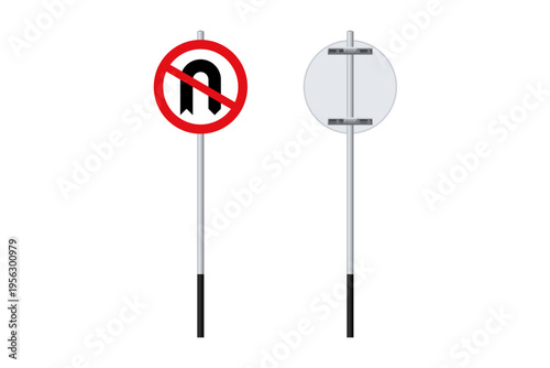 No U-turn road sign vector. Regulatory traffic symbol prohibiting U-turns at intersections. Ideal for transport, mapping & signage design.