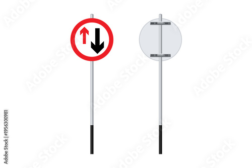 UK traffic sign vector — priority must be given to oncoming vehicles. TSRGD No. 615 road regulatory sign for narrow roads.