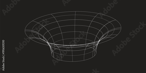 wireframe funnel, 3d geometric shape, grid mesh structure, futuristic tech element, white line art, abstract digital form, mathematical design, techno geometric icon, parametric vortex mesh.