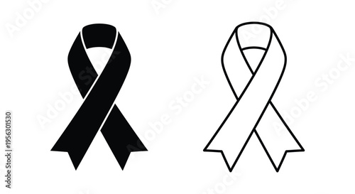Black Awareness Ribbon Vector Icon Set