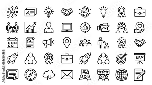 Set of business and office line icons for professional corporate communication and management