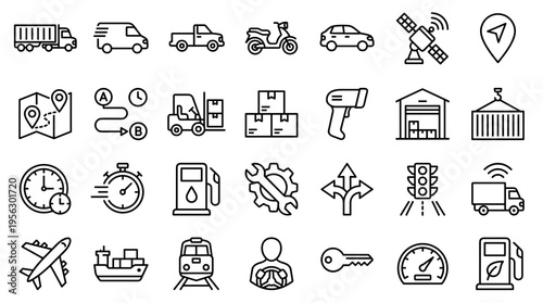 Logistics and Transportation Line Icons Set