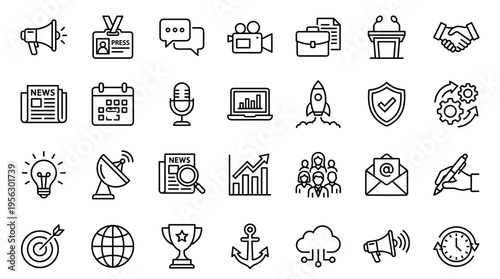 Set of thin line business and communication icons for web and mobile interface design