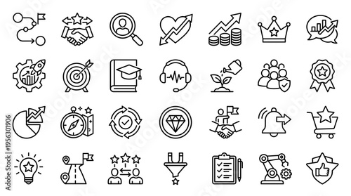 Set of business and management line icons for professional corporate strategy and development