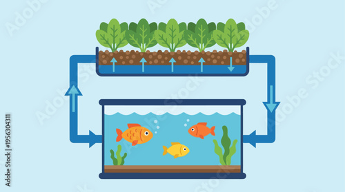 Aquaponics System Illustration Sustainable Fish and Plant Growing