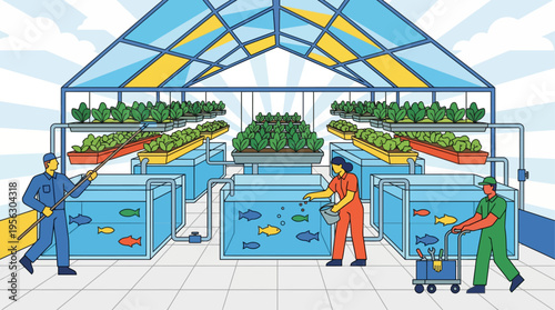 Sustainable Aquaponics System and Modern Indoor Farming in a Greenhouse