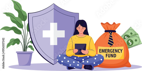 Financial security and emergency fund planning, health shield protection, and investment strategy for personal savings, wealth growth, and future stability