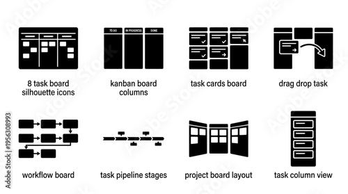 "Project Management Icons Vector – Workflow Boards, Timelines & Kanban Symbols"