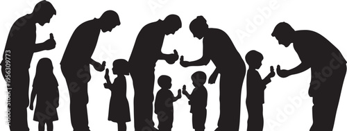 Happy children playing outside. Kids friends, girls and boys during active games, fun, activities, entertainments outdoors at childs playground. Flat vector illustrations isolated on white background