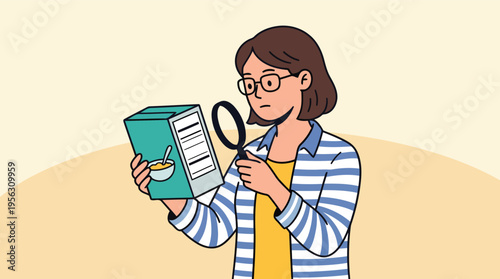 Woman reading nutrition label carefully before buying packaged food