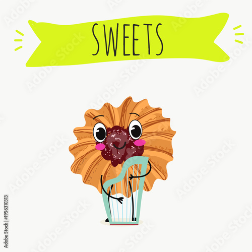 Funny Characters Kurabiye, Kurabie, Ghorayeba, Qurabiya, dessert, hand drawn vector illustration.