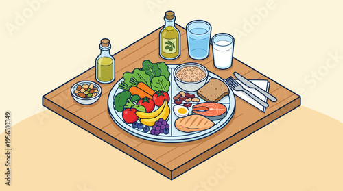 Healthy meal tray with vegetables grains and protein balanced diet