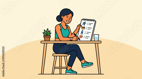 Woman planning healthy diet and tracking nutrition at desk