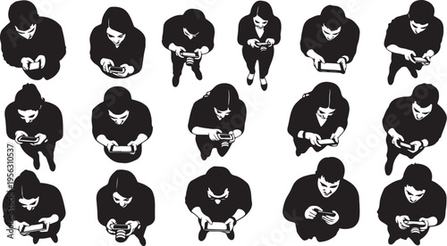 Collection of people sitting and using their smartphones daily