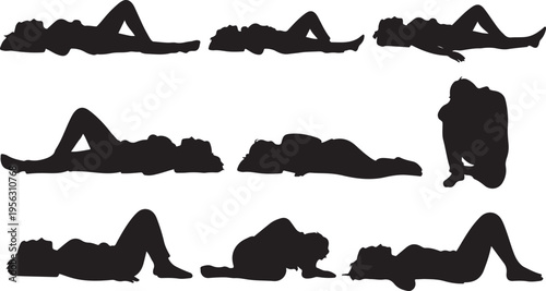 Silhouette of woman in various yoga poses and stretches