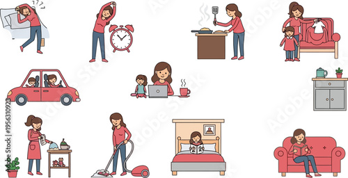 Woman's Daily Routine Home, Work, Family, and Self-Care