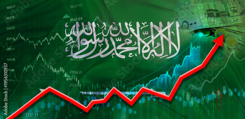 Saudi Arabia financial growth on market graph. Saudi Arabia economic growth on financial graph background