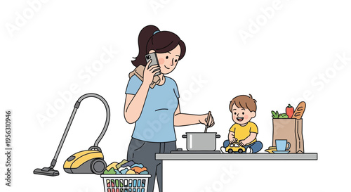 Multitasking Mom Manages Home, Childcare, and Daily Chores