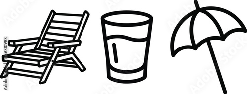 Summer activities icons include deck chair drink and umbrella for vacation fun