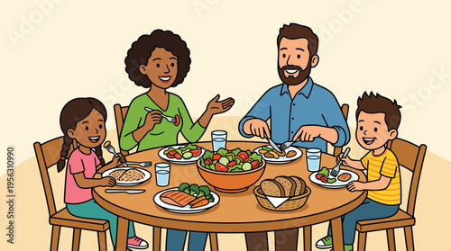 Family enjoying healthy meal together at dining table