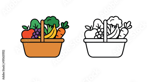 Fresh vegetables basket icon showing organic food concept
