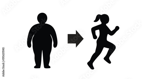 Silhouette transformation from overweight to fit running person
