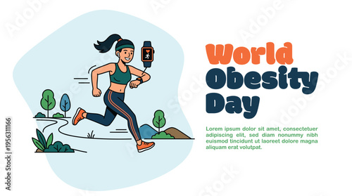 Runner with world obesity day typography promoting fitness awareness