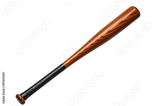 A wooden baseball bat, featuring a rich, natural wood grain, is presented against a black background.