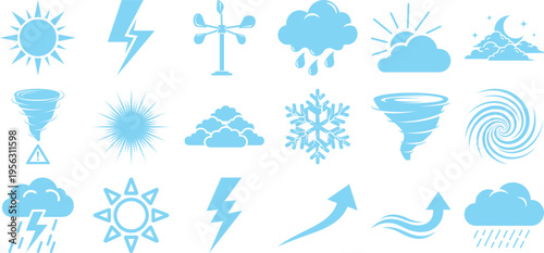 Collection of vibrant weather and natural phenomenon icons isolated on transparent background