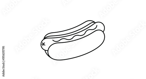 Hot Dog Simple Line Drawing Illustration.